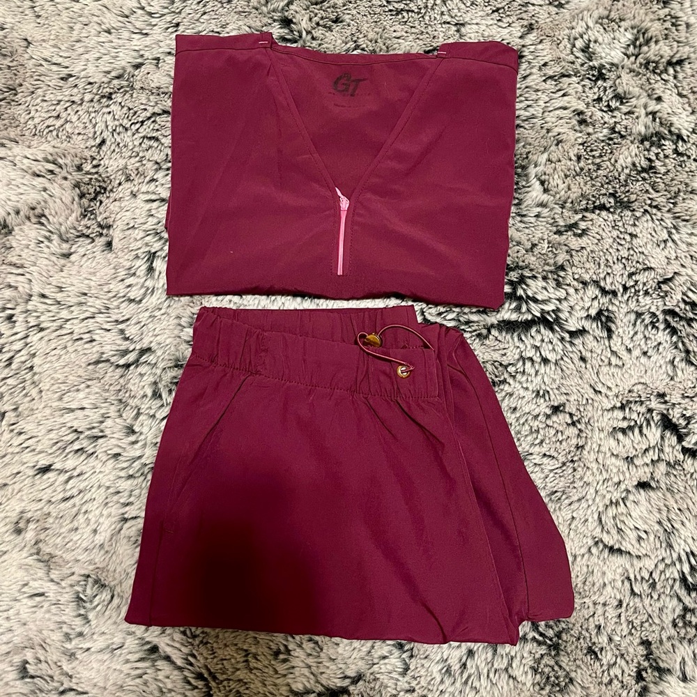 Women's Burgundy Two-Piece Scrub Set
